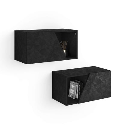 Set of 2 Emma Wall Units 70 with flap door, Concrete Effect, Black