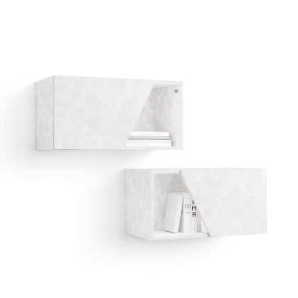 Par de armarios suspendidos Emma 70 con puerta hacia arriba, color cemento blanco imagen principal
