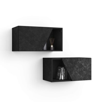 Par de armarios suspendidos Emma 70 con puerta hacia arriba, color madera negra imagen principal
