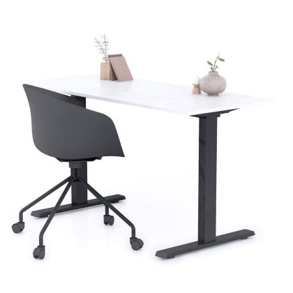 Clara Fixed Height Desk 140x60 Concrete Effect, White with Black Legs main image
