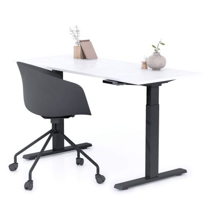 Clara Electric Standing Desk 140x60 Concrete Effect, White with Black Legs main image