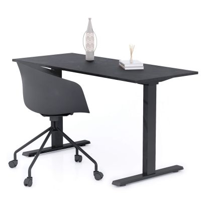 Clara Fixed Height Desk 140x60 Concrete Effect, Black with Black Legs main image