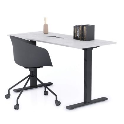 Clara Fixed Height Desk 140x60 Concrete Effect, Grey with Black Legs main image