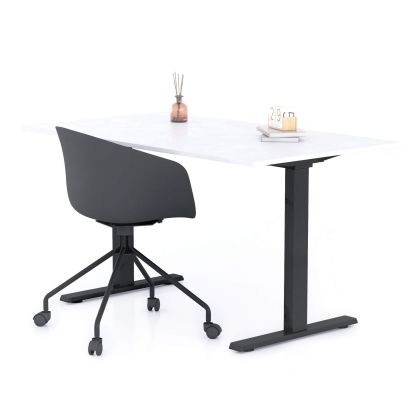 Clara Fixed Height Desk 140x80 Concrete Effect, White with Black Legs main image