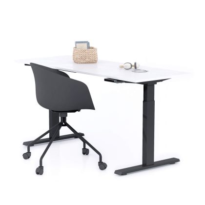 Clara Electric Standing Desk 160x60 Concrete Effect, White with Black Legs main image