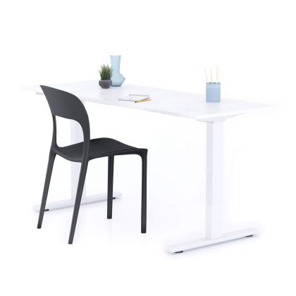 Clara Fixed Height Desk 160x60 Concrete Effect, White with White Legs main image