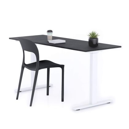 Clara Fixed Height Desk 160x60 Concrete Effect, Black with White Legs main image