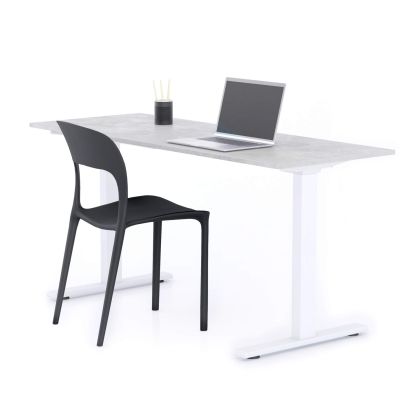 Clara Fixed Height Desk 160x60 Concrete Effect, Grey with White Legs main image