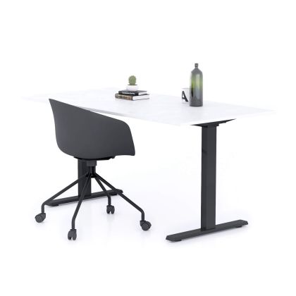 Clara Fixed Height Desk 160x80 Concrete Effect, White with Black Legs main image