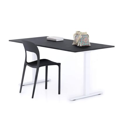 Clara Fixed Height Desk 160x80 Concrete Effect, Black with White Legs main image