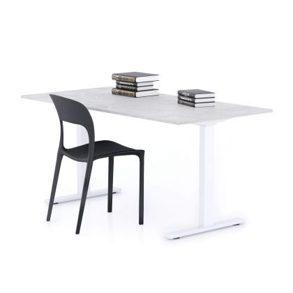 Clara Fixed Height Desk 160x80 Concrete Effect, Grey with White Legs main image
