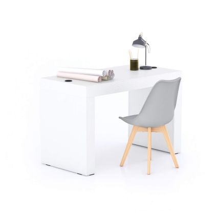 Evolution Schreibtisch 120 x 60 mit kabellosem Ladegerät, Esche, Weiß, mit zwei Beinen Hauptbild