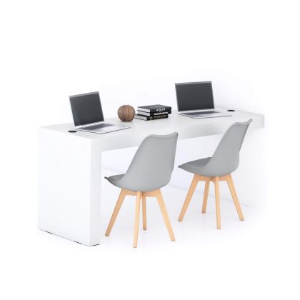 Evolution Schreibtisch 180 x 60 mit kabellosem Ladegerät, Esche, Weiß, mit einem Bein Hauptbild