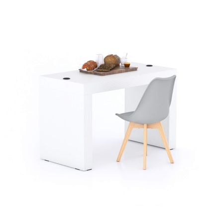 Table à manger Evolution 120x60, Frêne Blanc avec 2 pieds et Chargeur Sans Fil image principale