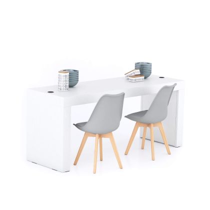 Table à manger Evolution 180x60, Frêne Blanc avec 2 pieds et Chargeur Sans Fil image principale