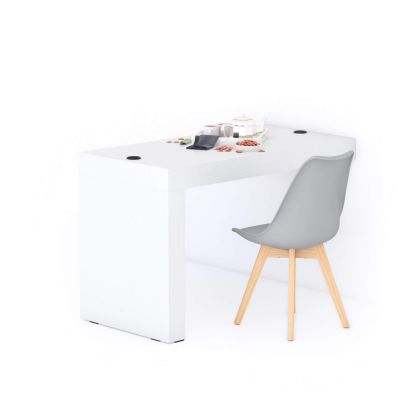 Table à manger Evolution 120x60, Frêne Blanc avec 1 pied et Chargeur Sans Fil image principale