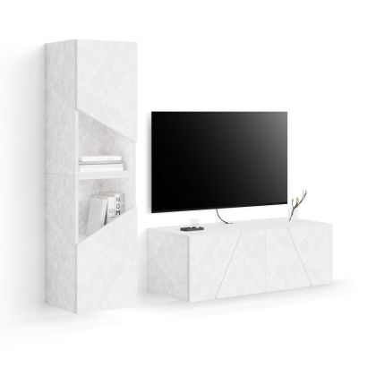 Emma Living Room Wall Unit 2, Concrete Effect, White, 150x44x139 cm main image