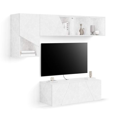 Emma Living Room Wall Unit 3, Concrete Effect, White, 176x44x170 cm main image