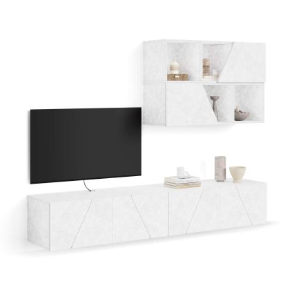 Emma Living Room Wall Unit 5, Concrete Effect, White, 208x44x160 cm main image