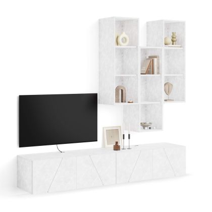 Emma Living Room Wall Unit 6, Concrete Effect, White, 208x44x210 cm main image