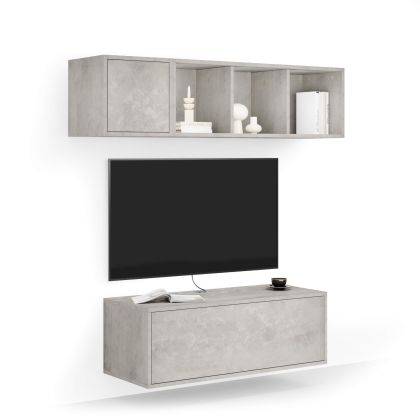 Iacopo Living Room Wall Unit 3, Concrete Effect, Grey, 140x42x150 cm main image