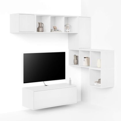 Iacopo Corner Living Room Wall Unit 8, Ashwood White, 280x42x188 cm main image
