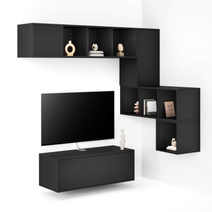 Iacopo Corner Living Room Wall Unit 8, Ashwood Black, 280x42x188 cm main image