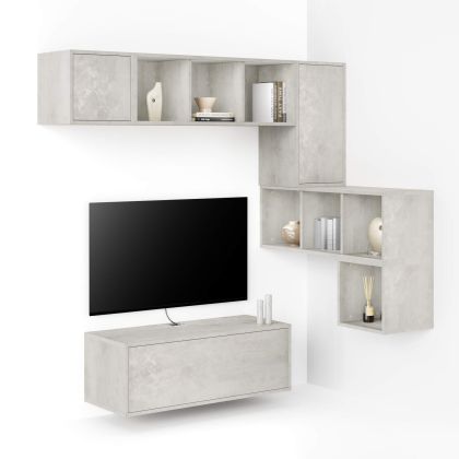 Iacopo Corner Living Room Wall Unit 8, Concrete Effect, Grey, 280x42x188 cm main image