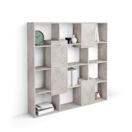 Iacopo S Bookcase with panel doors (160.8 x 158.2 cm), Concrete Effect, Grey main image