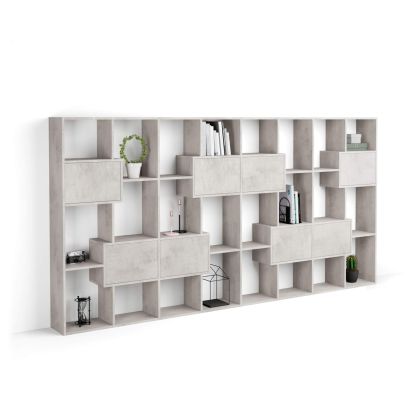 Iacopo L Bookcase with panel doors (160.8 x 314.6 cm), Concrete Effect, Grey main image