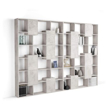 Iacopo XL Bookcase with panel doors (236.4 x 321.6 cm), Concrete Effect, Grey main image