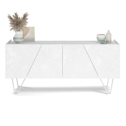 Emma 4-door Sideboard with white legs, Concrete Effect, White