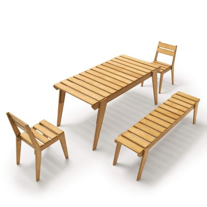 Elena Garden Set in Teak Colour Wood, Table (160x80), 2 Chairs and 1 Bench with Three Seats main image