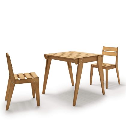 Ensemble de jardin Elena en bois Couleur Teck, Table (80x80) et 2 Chaises image principale