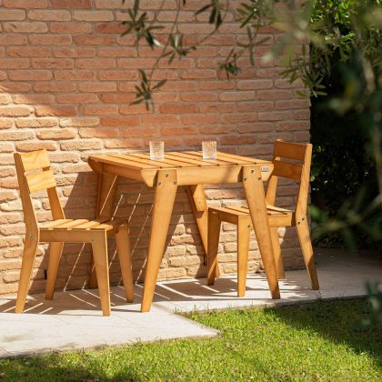 Ensemble de jardin Elena en bois Couleur Teck, Table (80x80) et 2 Chaises