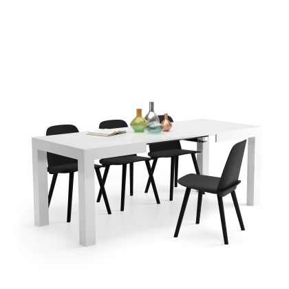 Table à manger extensible, First, 120(200)x80 cm, Blanc Laqué Brillant image principale