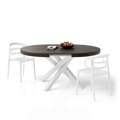 Runder ausziehbarer Tisch Emma, 120-160 cm, Nussbaum Dunkel mit gekreuzten Weißen Beinen Hauptbild