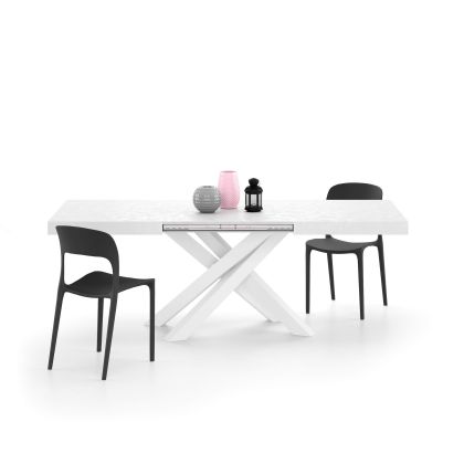 Table Extensible Emma 140(220)x90 cm, Blanc Béton avec Pieds Croisés Blancs image principale