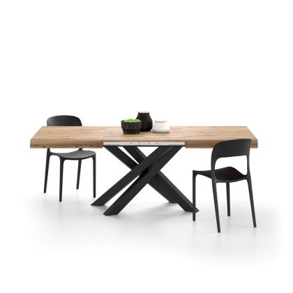 Emma 140(220)x90 cm Extendable Table, Rustic Oak with Black Crossed Legs main image