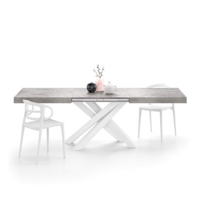 Emma 160(240)x90 cm Extendable Table, Concrete Effect, Grey with White Crossed Legs main image
