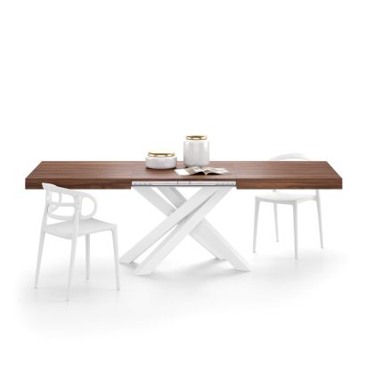 Table Extensible Emma 160(240)x90 cm, Noyer avec Pieds Croisés Blancs image principale