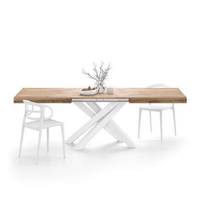 Table Extensible Emma 160(240)x90 cm, Bois rustique avec Pieds Croisés Blancs image principale