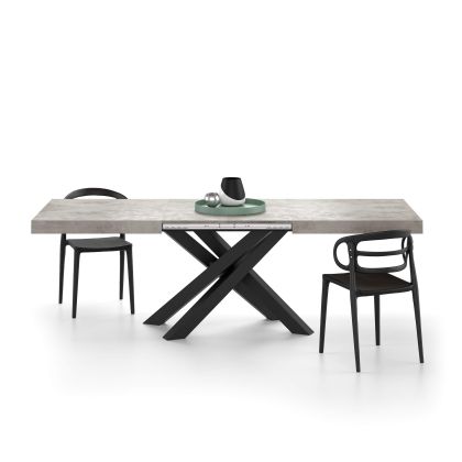 Table Extensible Emma 160(240)x90 cm, Gris Béton avec Pieds Croisés Noirs