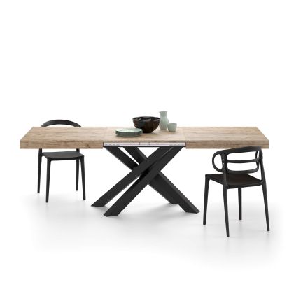 Emma 160(240)x90 cm uitschuifbare tafel, Eiken met zwarte kruispoten hoofdafbeelding
