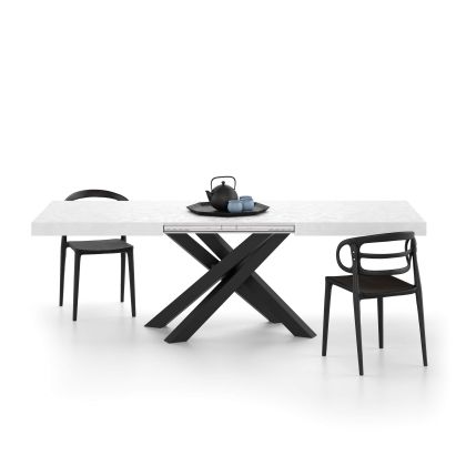 Emma 160(240)x90 cm uitschuifbare tafel, cementwit met zwarte kruispoten hoofdafbeelding