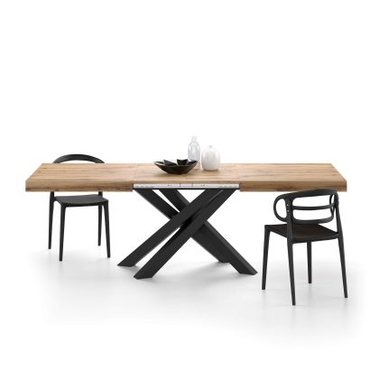 Emma 160(240)x90 cm uitschuifbare tafel, rustiek eiken met zwarte kruispoten hoofdafbeelding