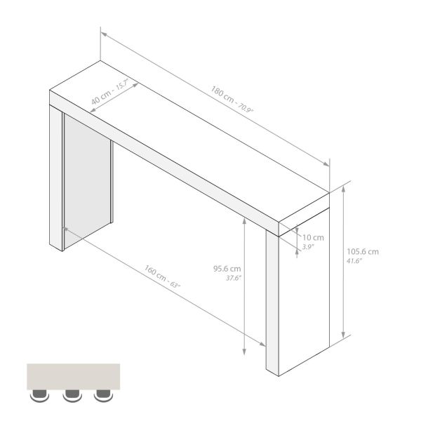 Evolution Hohe Tisch 180x40, grauer Beton Technisches Bild 1