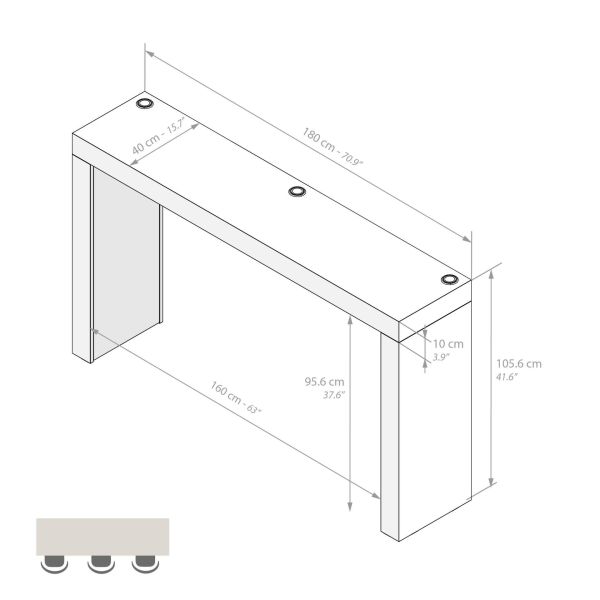 Evolution Hohe Tisch mit kabellosem Ladegerät 180x40, grauer Beton Technisches Bild 1