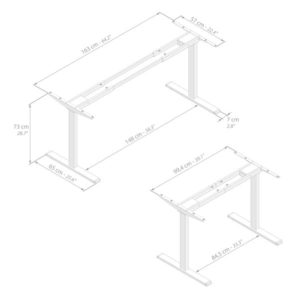 Festes Tischgestell Clara für Schreibtisch, Weiß Technisches Bild 1