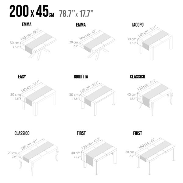 Baumwoll-Tischläufer Gioele 45x200, Dunkelgrau Technisches Bild 1